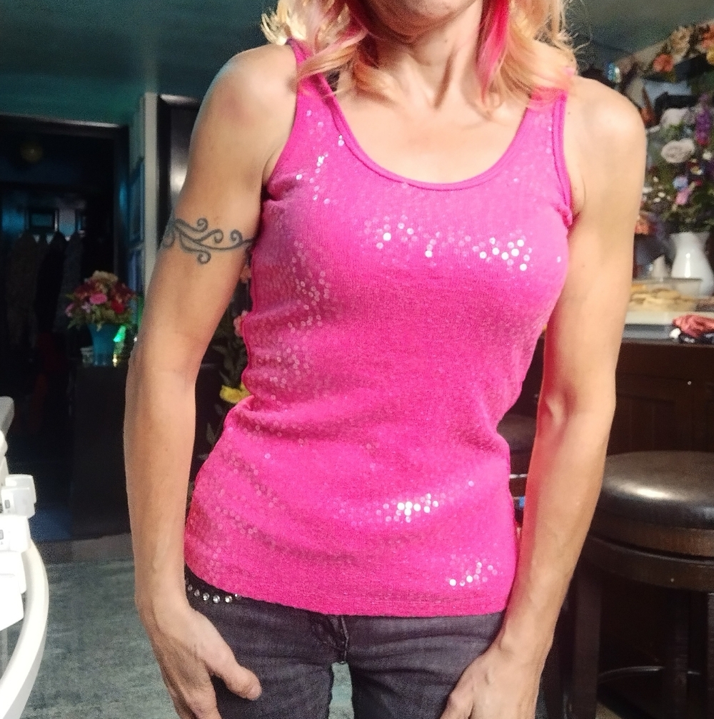 Pink Sequin Women's Tank Top